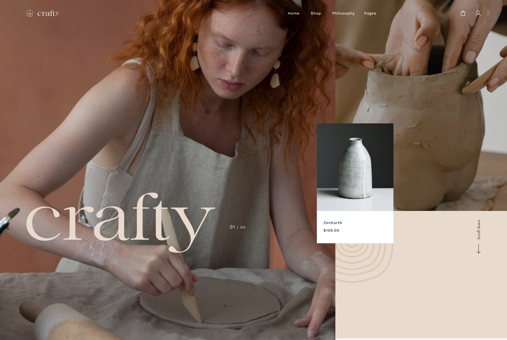 Crafty Joomla template homepage showcasing an artistic craft shop with integrated online store features.