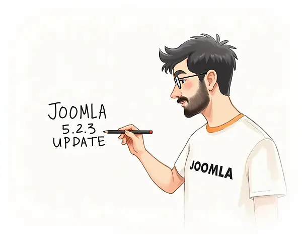 Ilustracja przedstawia mężczyznę w okularach i koszulce z napisem