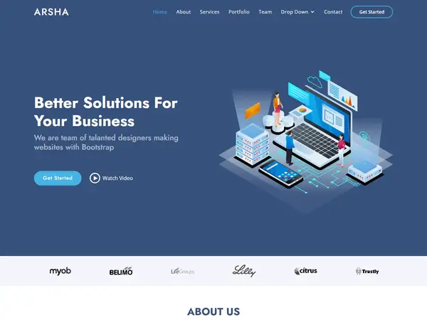 Arsha Bootstrap Template for Startups and IT Services