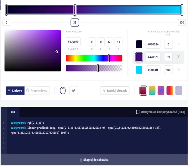 Screenshot of CSS Gradient's interface, showcasing its gradient generator and design tools