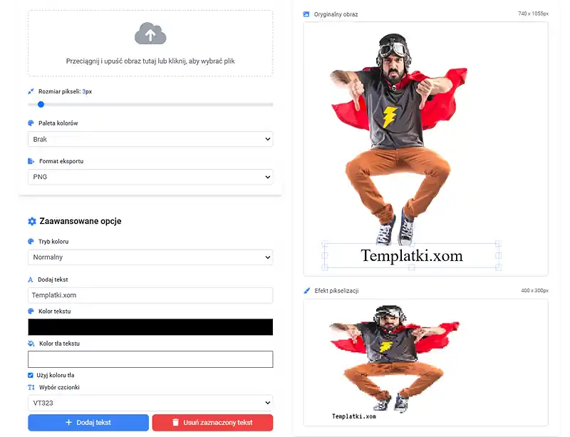 Minimalistyczna grafika pikselowa przedstawiająca postać w stylu retro, wykonana w PixelArt Generator